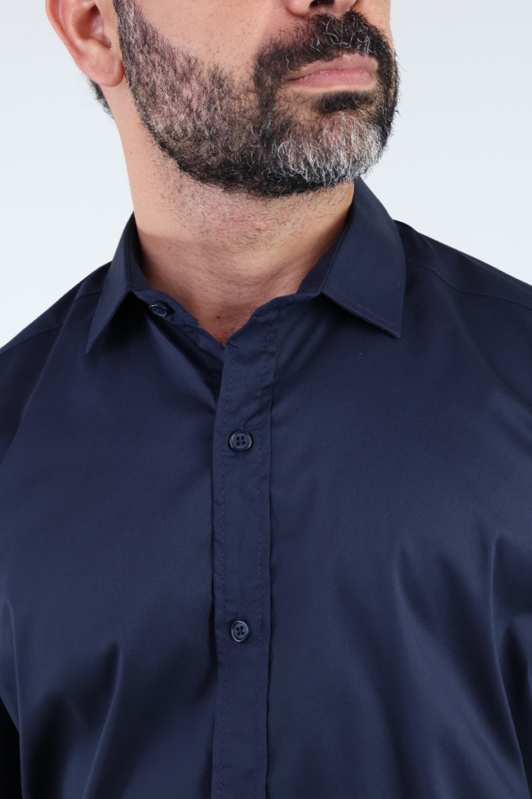 Camisa de Vestir Moda Manga Larga Slim Fit Azul Marino Para Hombre